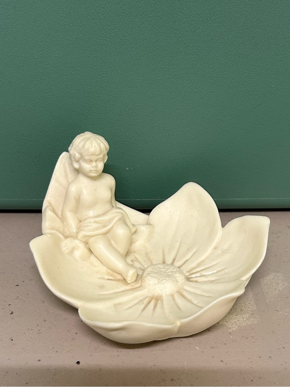 Vintage Cherub Angel Flower Bisque Trinket Dish Tray